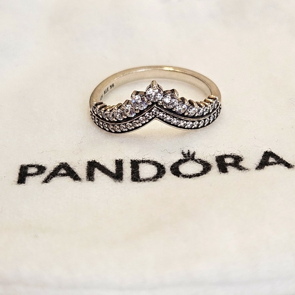 Pandora Sterling Silver Timeless Princess Wishbone CZ Ring S925 ALE Size 7.5 - Picture 9 of 9